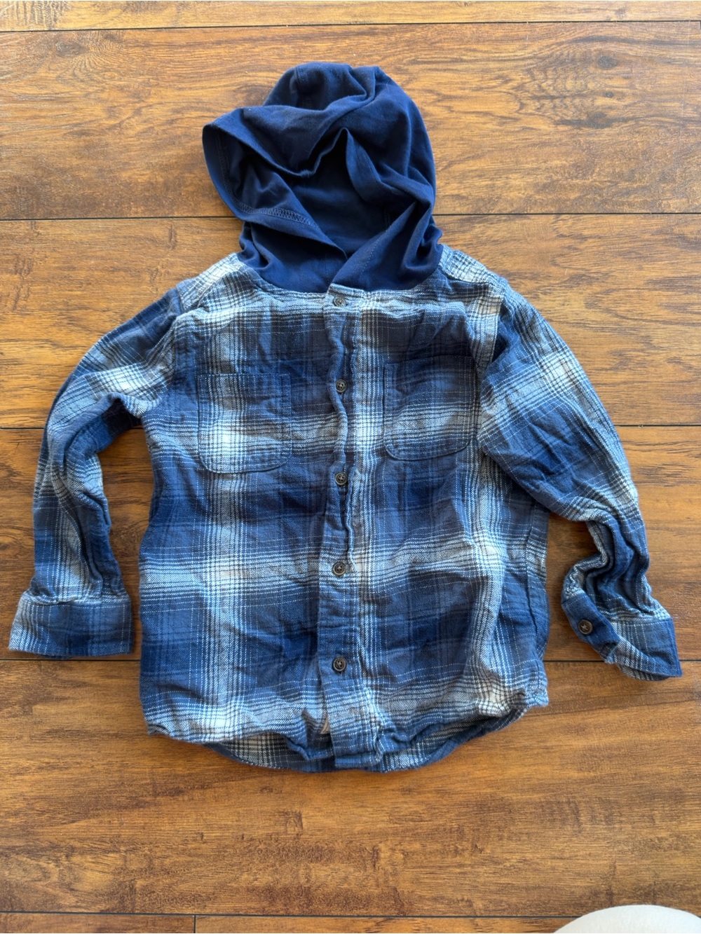 OshKosh B'gosh Navy and Light Blue Plaid Hooded Button-Down Shirt
